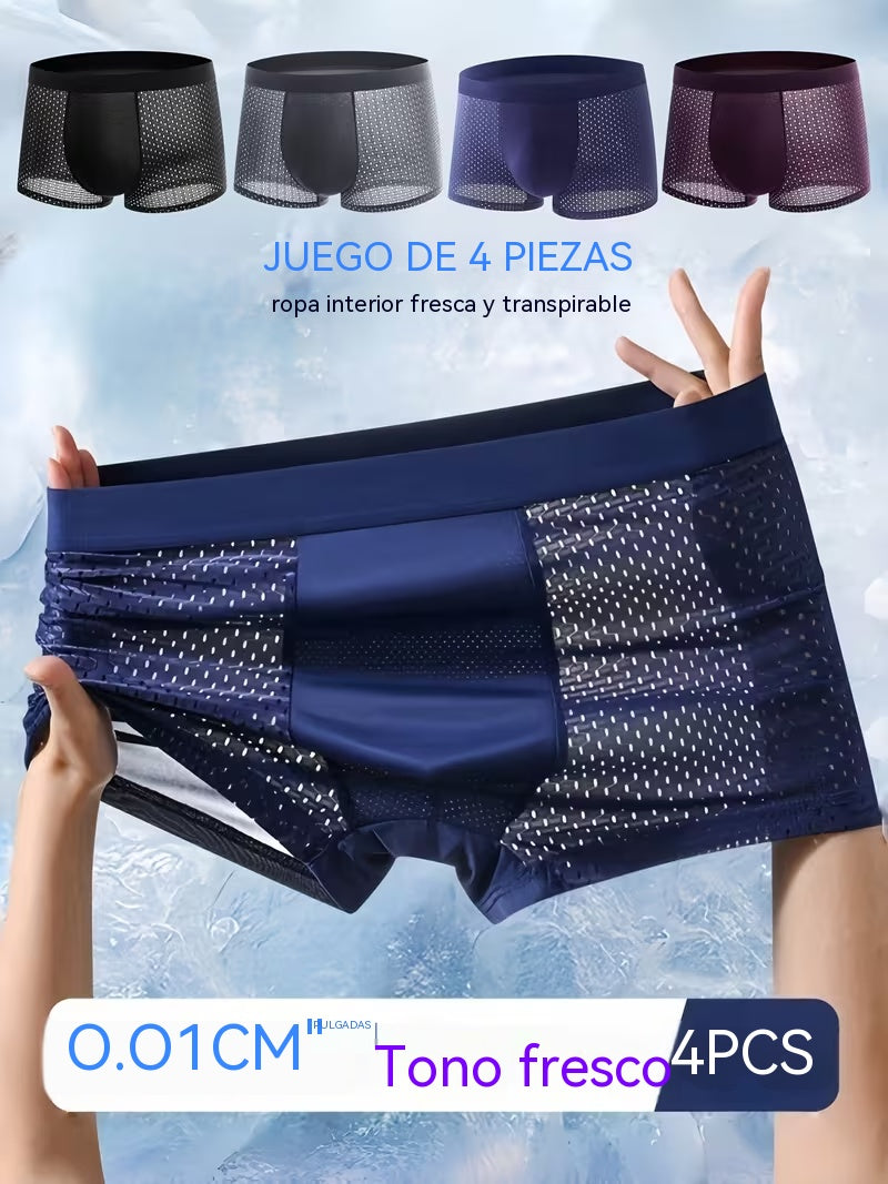 🔥【4 piezas】🧊Calzoncillos bóxer de malla transpirable y cómodos para hombre