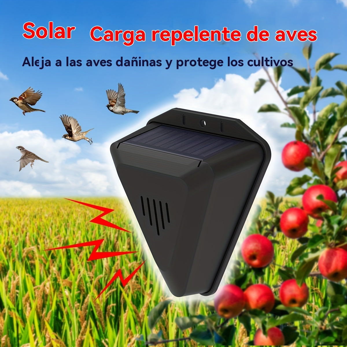 š„ćOferta por tiempo limitadoćš£Dispositivo de alarma solar con sonido y luz para pĆ”jaros, ideal para huertos, estanques de peces, arrozales