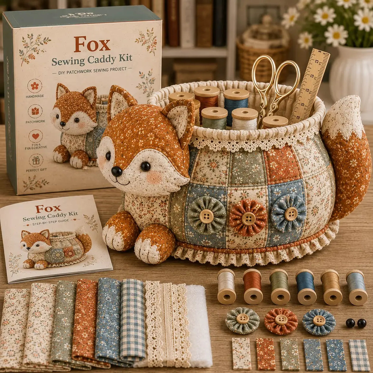 🧵 DIY sada na ušití patchworkového organizéru na šití s motivem zvířátek 🎨
