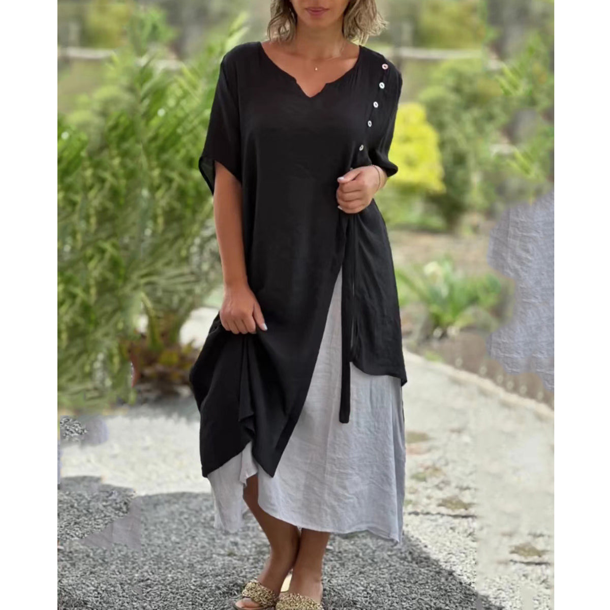 30%OFF【S-4XL】🌸👗Nuevo vestido asimétrico de dos piezas con escote en V
