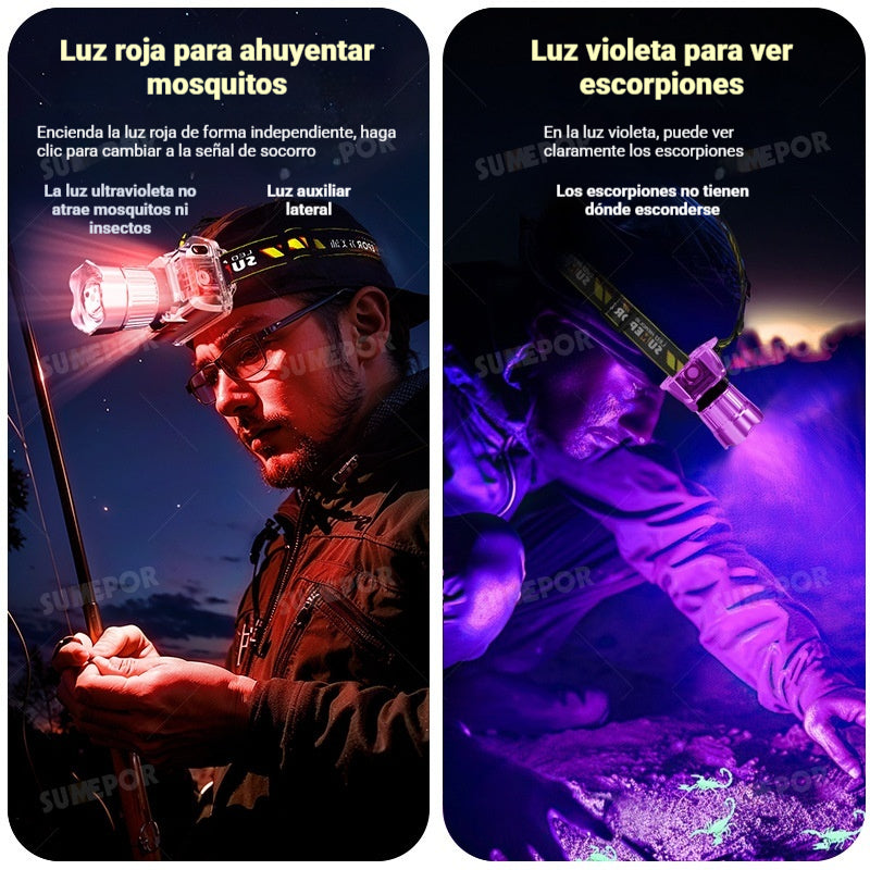 🏆ÚLTIMO DÍA DE OFERTA 50% DE DESCUENTO🔥Linterna frontal LED recargable con múltiples luces