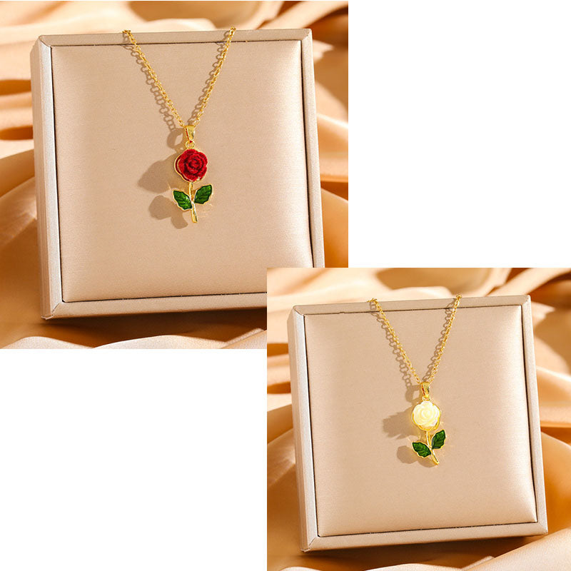 🔥Compra 1 y llévate 1 gratis🔥🌹💎 Collar con colgante de rosa para mujer
