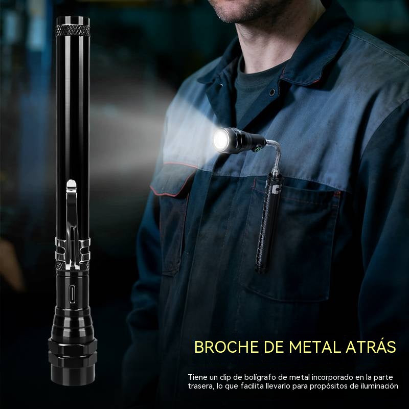Linterna LED telescópica multifuncional: cuenta con base magnética, extensión de largo alcance e iluminación de alta intensidad.