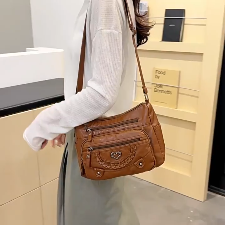 Bolso bandolera vintage con estilo para mujer — PU suave — Diseño con múltiples bolsillos, gran capacidad de almacenamiento