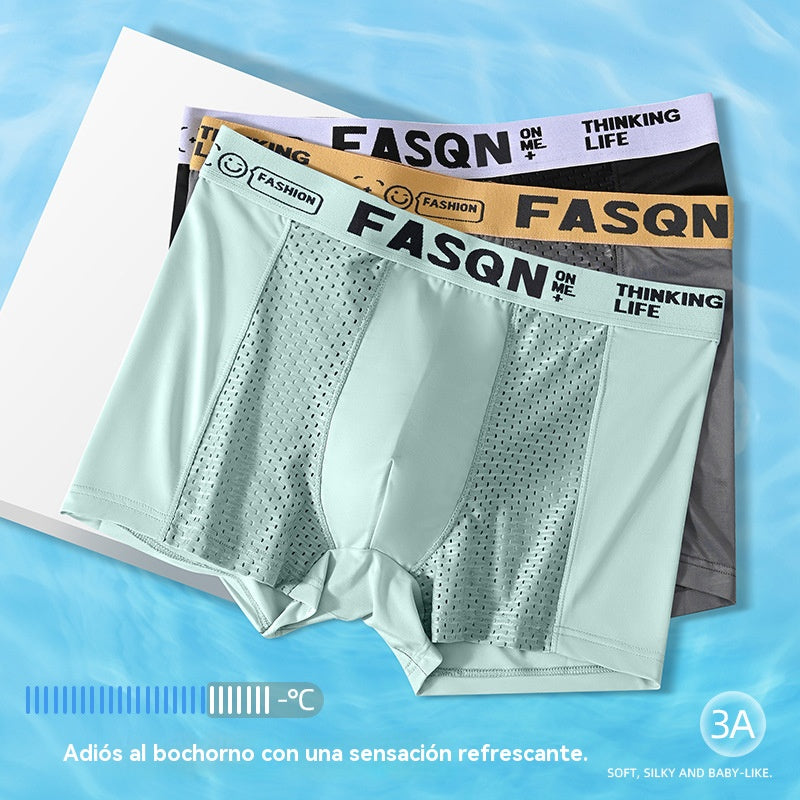 💥👍Calzoncillos bóxer de malla transpirable de seda helada para hombre