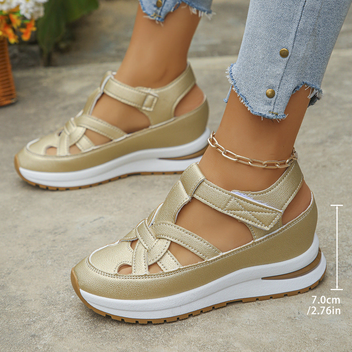 【35-44】Sandalias de cuña de talla grande para mujer con punta hueca