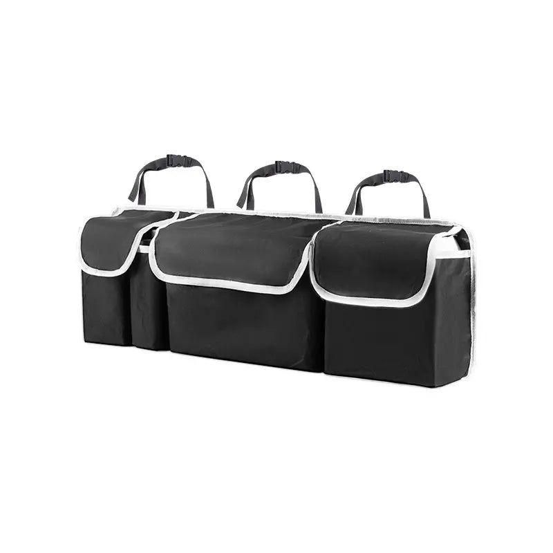 🚗📦 Závesný organizér do kufra auta – 1 kus, rozmery 98 x 45 cm, čierny so sivým alebo bielym lemom, vodoodpudivý.