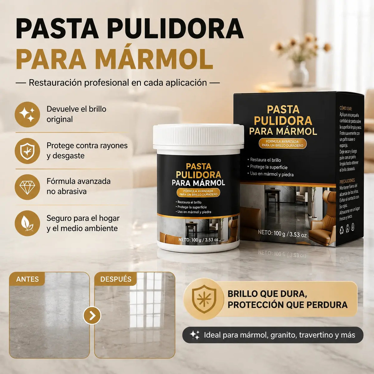🥳 🔥¡50% de descuento por tiempo limitado! ✨ Pasta para pulir mármol: elimina arañazos sin esfuerzo, restaura el brillo y protege la superficie 🛡️