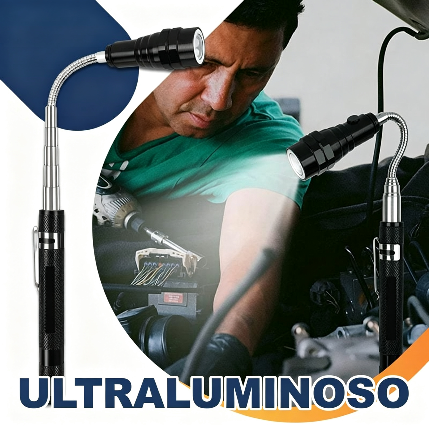 🛠🚗Varilla magnética para reparación de automóviles con tira telescópica flexible y luz LED 💡
