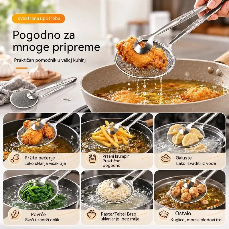【Kupi 1, dobi 1 gratis】🍤 Kopča za cjedilo za ulje od nehrđajućeg čelika 2 u 1 | Kopča i cjedilo u jednom · Neophodan kuhinjski gadget 🥢