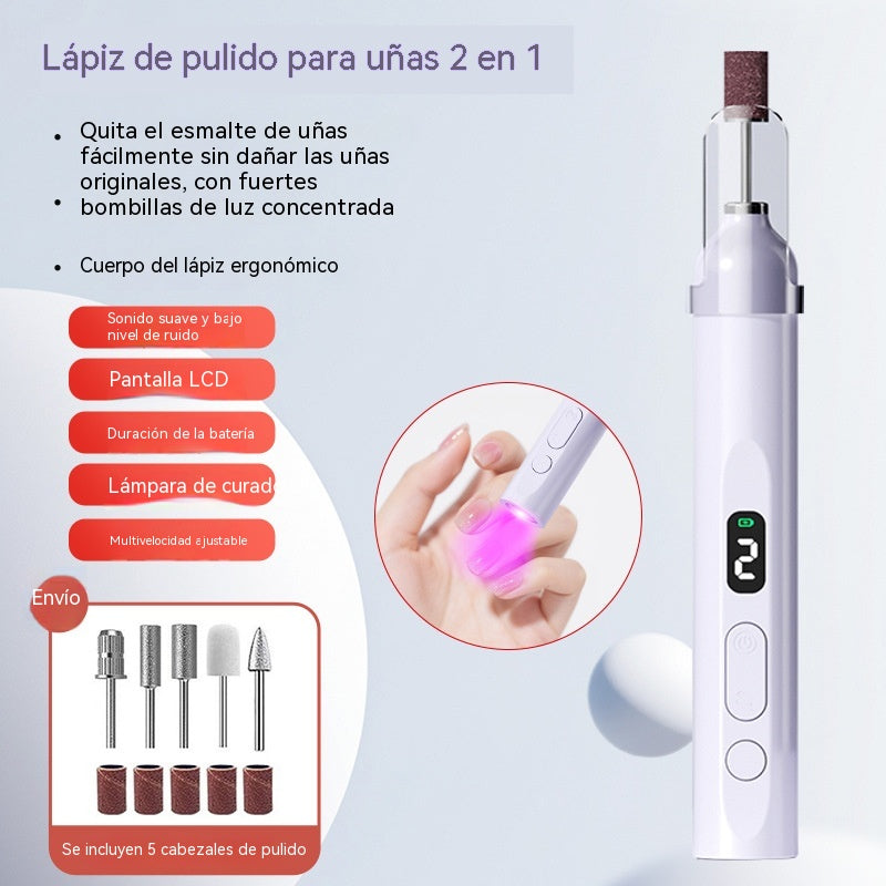 đ
Lima de uñas eléctrica 2 en 1 con låmpara LED (låmpara de secado + 5 cabezales de pulido)