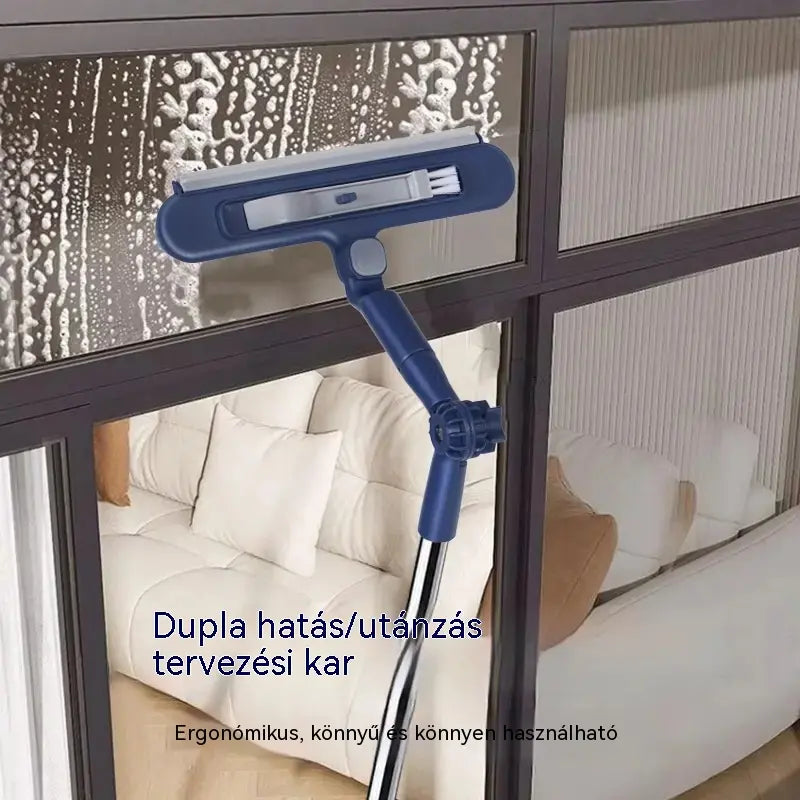 🧼✨ Kétoldalas ablaktisztító 2 az 1-ben (mosás és törlés) 📏 meghosszabbított fogantyúval magas épületek üvegtisztításához