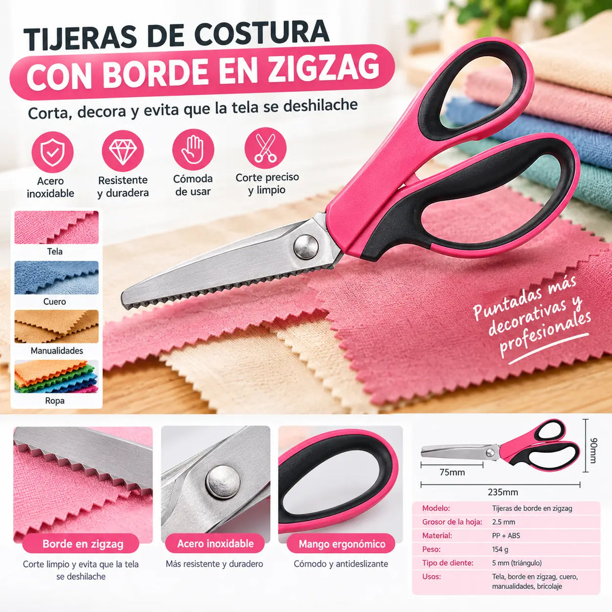 ✂️ Tijeras Dentadas Multiusos de Corte en Zigzag – Para Tela, Papel y Manualidades 🧵