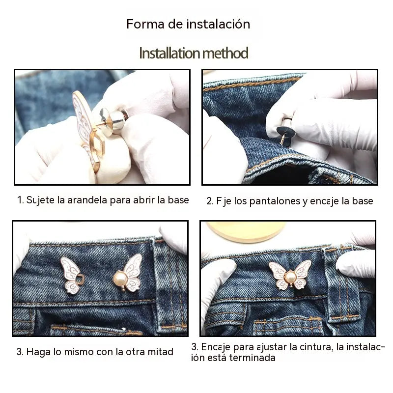 🎀【16 piezas por solo 24 euros】👗👖Hebilla desmontable con estampado de mariposa, sin clavos ni costuras, para ajustar la cintura.
