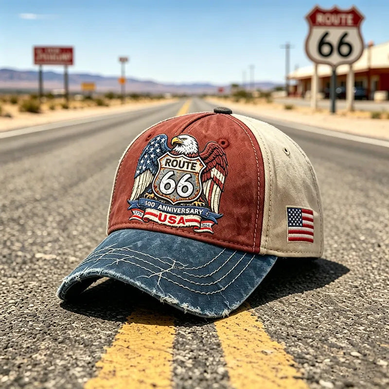 Podesiva retro Route 66 bejzbolska kapa savršen je izbor za ljubitelje biciklizma.