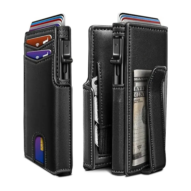 Nueva cartera antirrobo RFID para hombre con bolsillo con clip, ventana transparente, caja de aluminio de gran capacidad, tarjetero y funda para tarjetas.