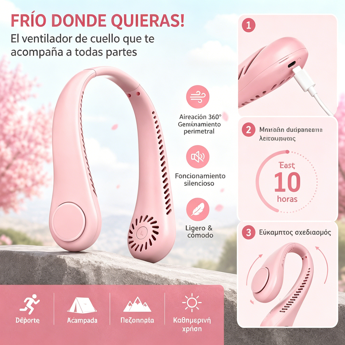 💨 Ventilador de aire acondicionado con cuello – Extremadamente silencioso, portátil y giratorio 360° – Ideal para el verano 🌞