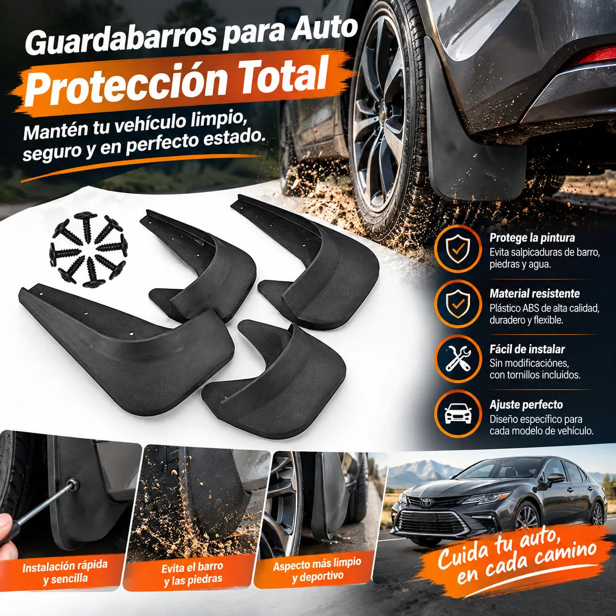 【Estilo universal 4 piezas】Guardabarros para neumáticos de automóvil, protectores contra salpicaduras