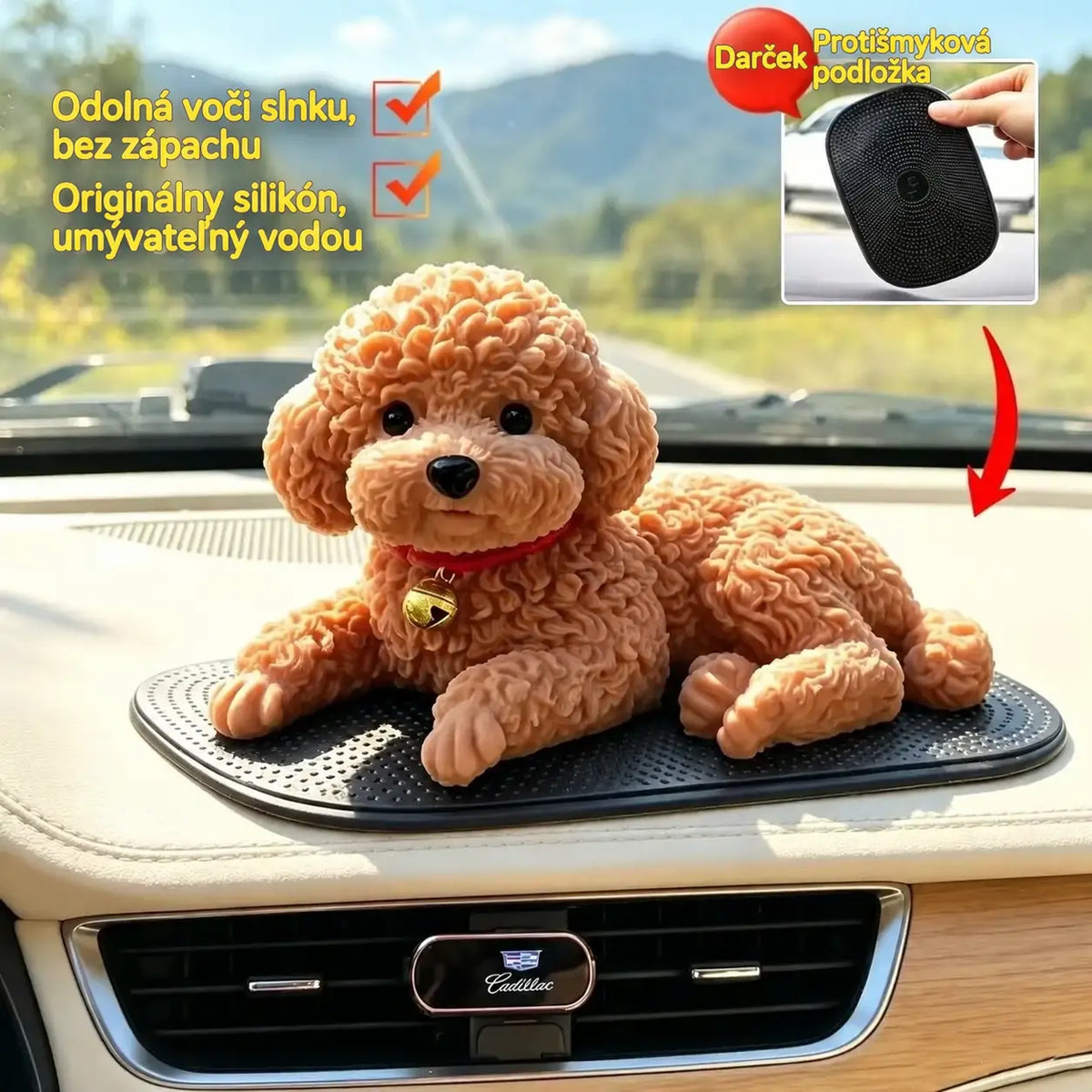 🐩✨ Ozdoba pudlíka na palubnú dosku auta – realistické detaily, 2 farby, ideálny spoločník na každú cestu.