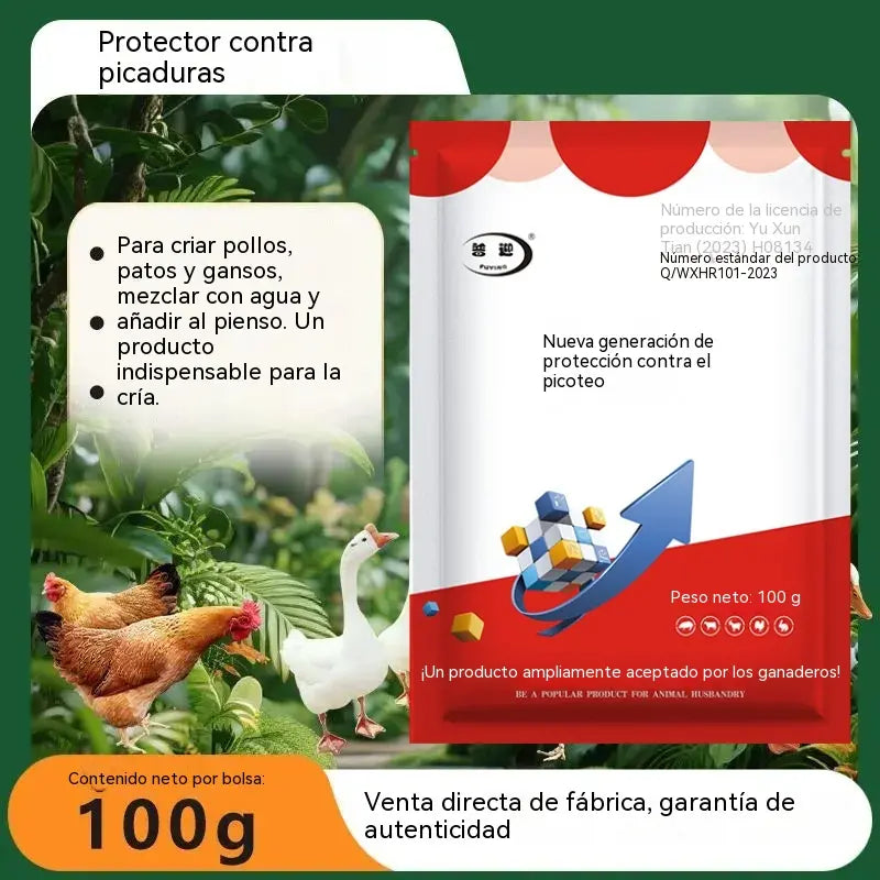 🐔¡Compra 2 y llévate 2 gratis! 4 paquetes (100 g cada uno) por solo 28 €.🐓Suplemento veterinario de oligoelementos contra el picoteo, adecuado para pollos, patos, gansos y aquellos 🐣 que picotean el respiradero, las plumas o los huevos.