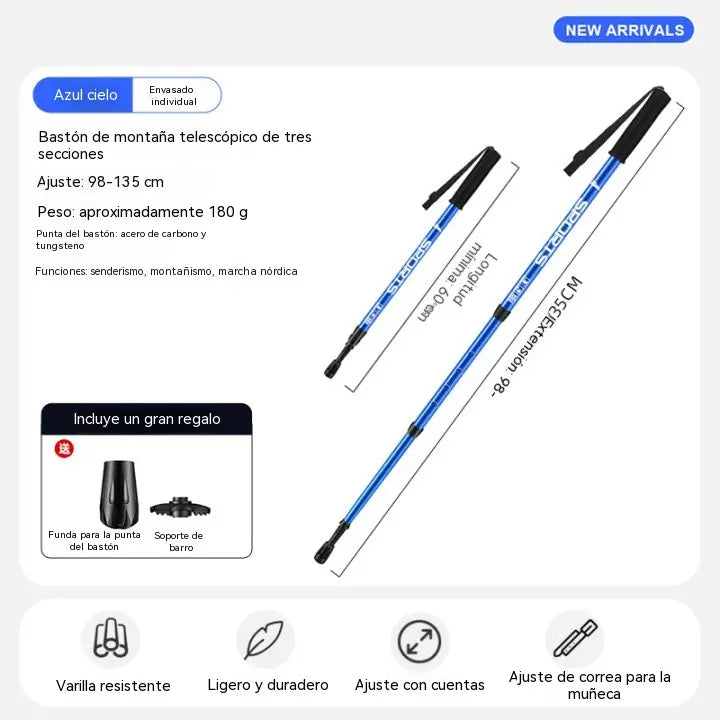 🦯Bastón de trekking ajustable de aleación de aluminio: duradero, con absorción de impactos y ligero