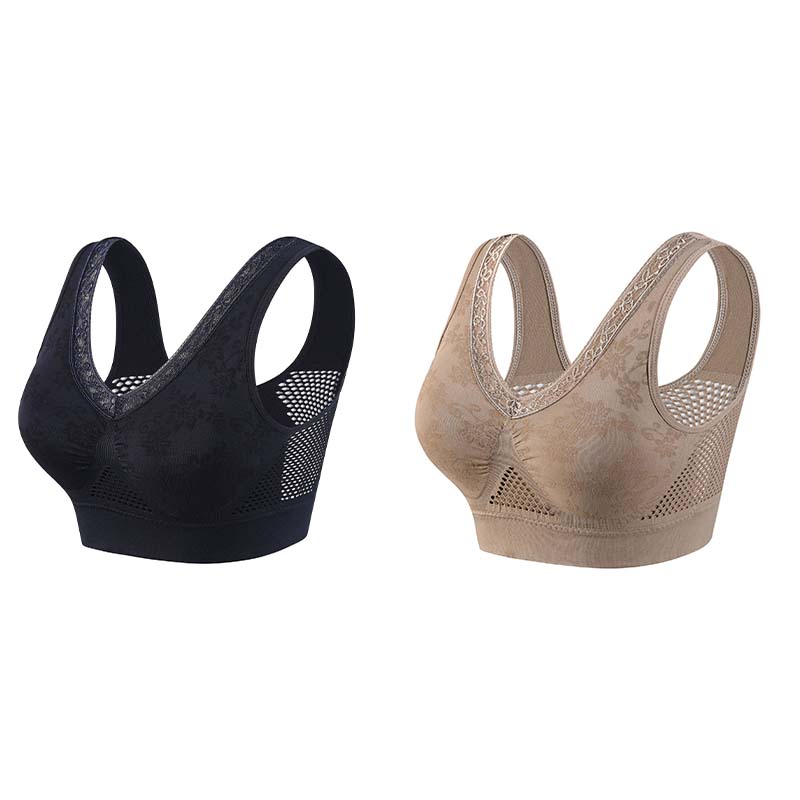 【M-6XL】2 pieza -【40-120kg】Nuevo sujetador cómodo y sin aros para mujer en tallas grandes; transpirable y confortable, con malla para la disipación del calor.
