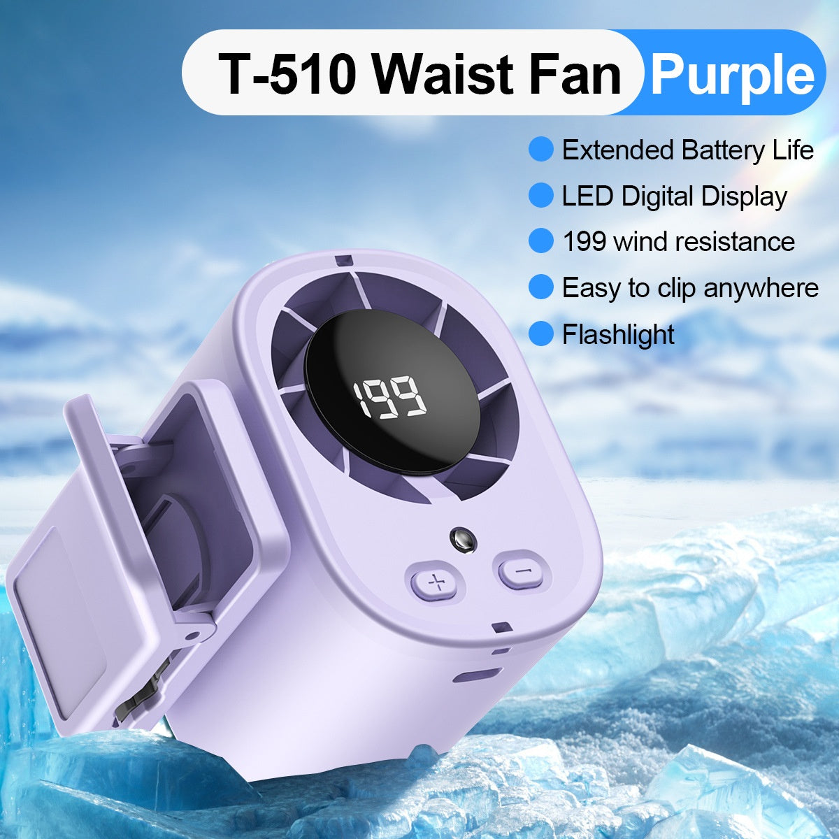 🌀 Ventilador manos libres con pantalla LED, clip integrado y 199 niveles de ajuste