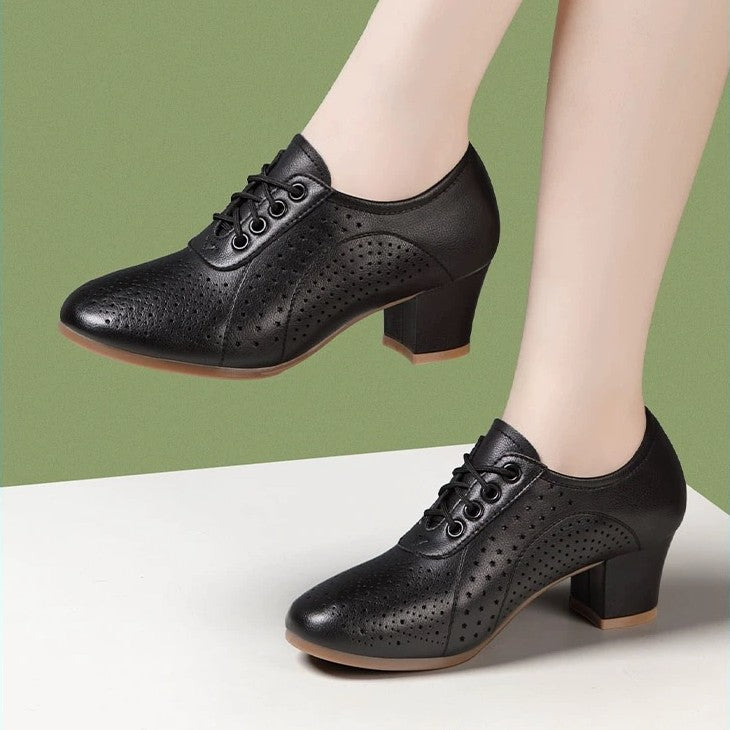 🔥【Tallas 34-41】🔥【Altura del tacón 5 cm】👡Nuevos zapatos de cuero genuino para mujer 2026 con una sola capa, transpirables y huecos.