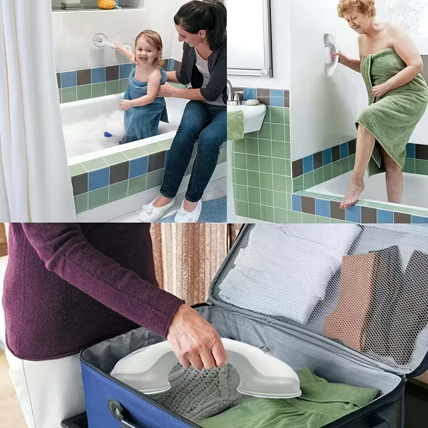 🔥Pasamanos de baño con ventosa multifuncional, no es necesario perforar agujeros, no es necesario instalar, fácil de usar.