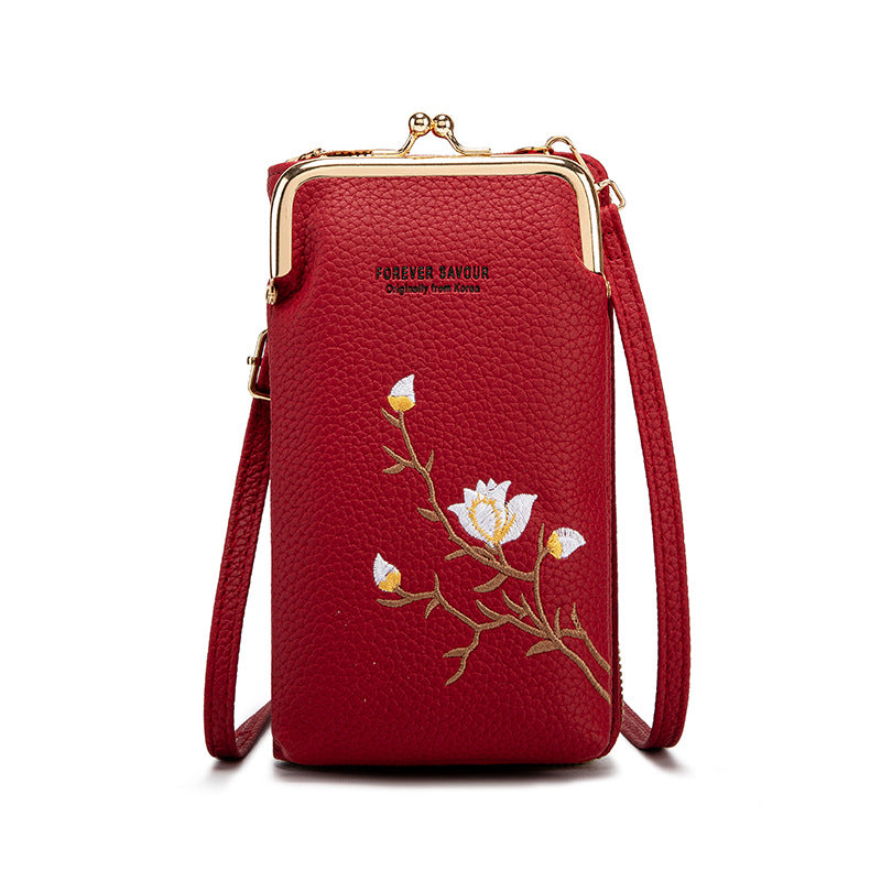 Nueva cartera antirrobo multicapa de gran capacidad con cremallera bordada a la moda para mujer