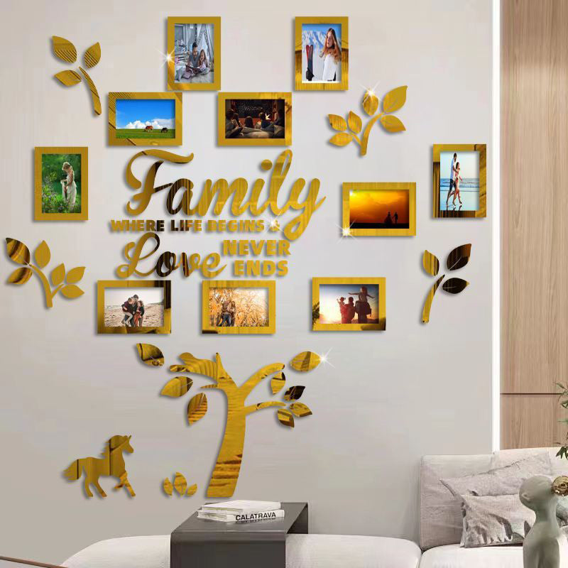 ✨ Adhesivo de pared con marco de fotos de árbol genealógico 3D: estilo moderno, superficie brillante, autoadhesivo 🏡
