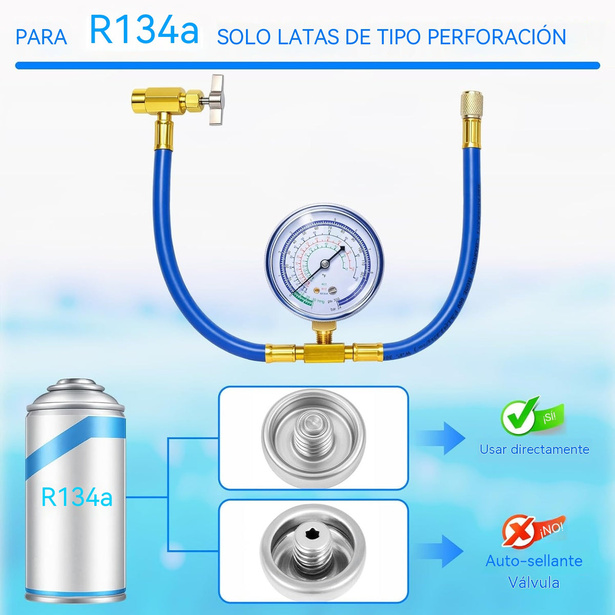 🔧❄️ Manguera de recarga de refrigerante AC R134a con manómetro – Antifugas, fácil de leer y compatible con coches, camiones o aire acondicionado doméstico – Recarga DIY segura 🚗