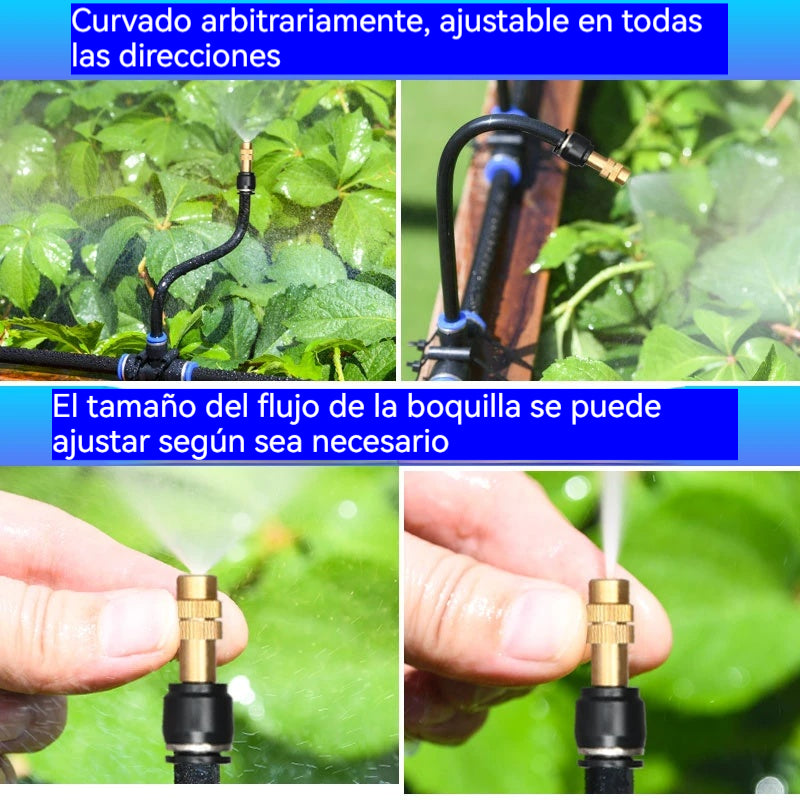 🌱【16 juegos】Kit de riego por goteo automático con manguera y boquilla de latón ajustable: no requiere energía