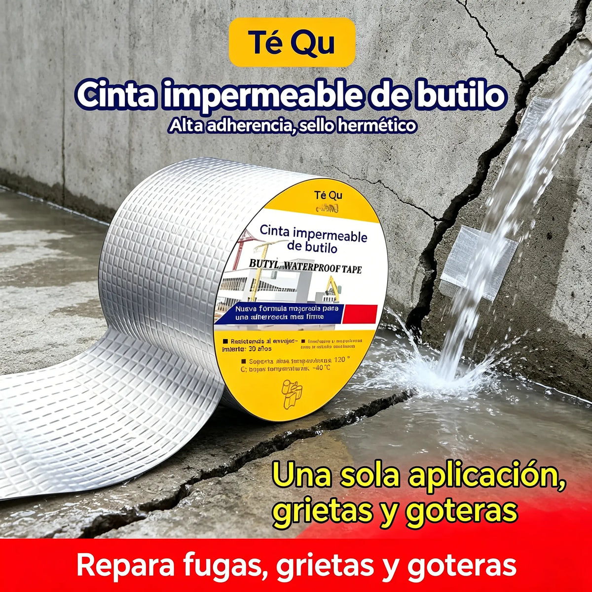✨【1 mm de espesor, 5 cm x 5 m】Solo 26 euros🛡️ 💧Reparación de bajantes de techo con cinta de sellado impermeable de papel de aluminio.