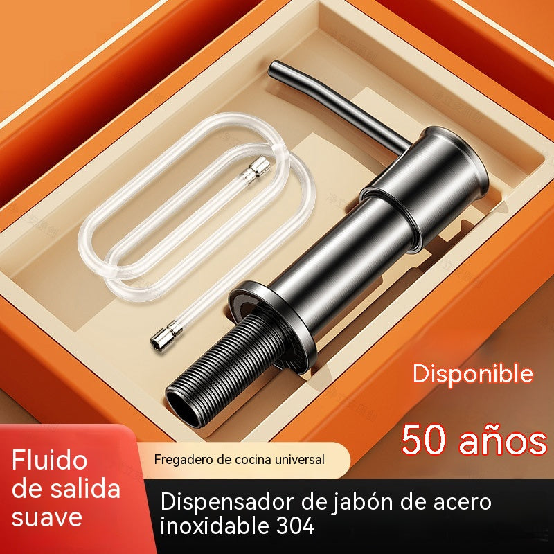 Dispensador de jabón de acero inoxidable, colgador para lavavajillas, dispensador con botón pulsador.