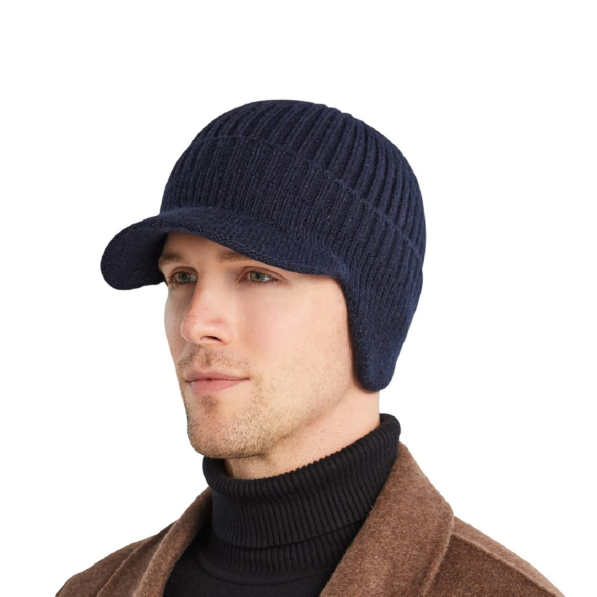 Gorro de punto cálido de invierno para hombre con orejeras.
