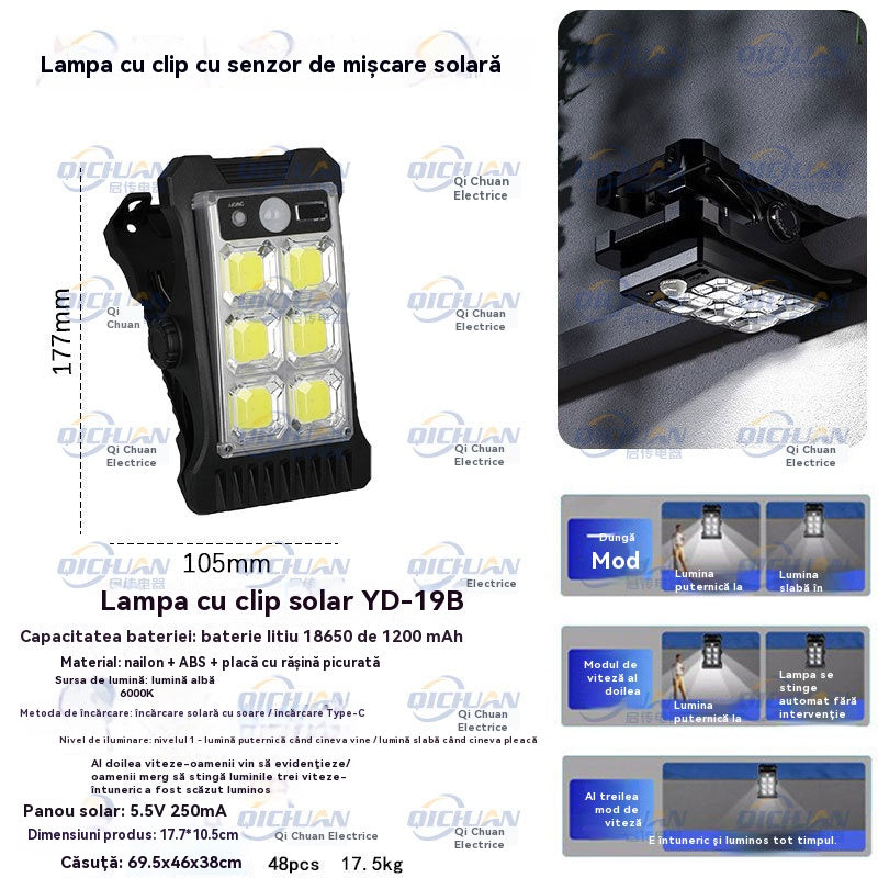 💥Luz solar con sensor de cuerpo humano y clip, resistente al agua💥