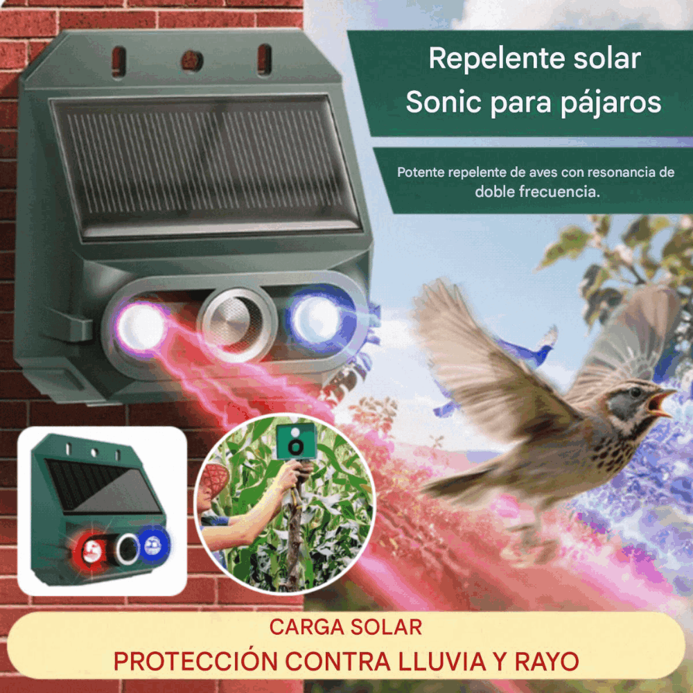 🔥Repelente solar ultrasónico para animales para exteriores: puede ahuyentar pájaros y animales.