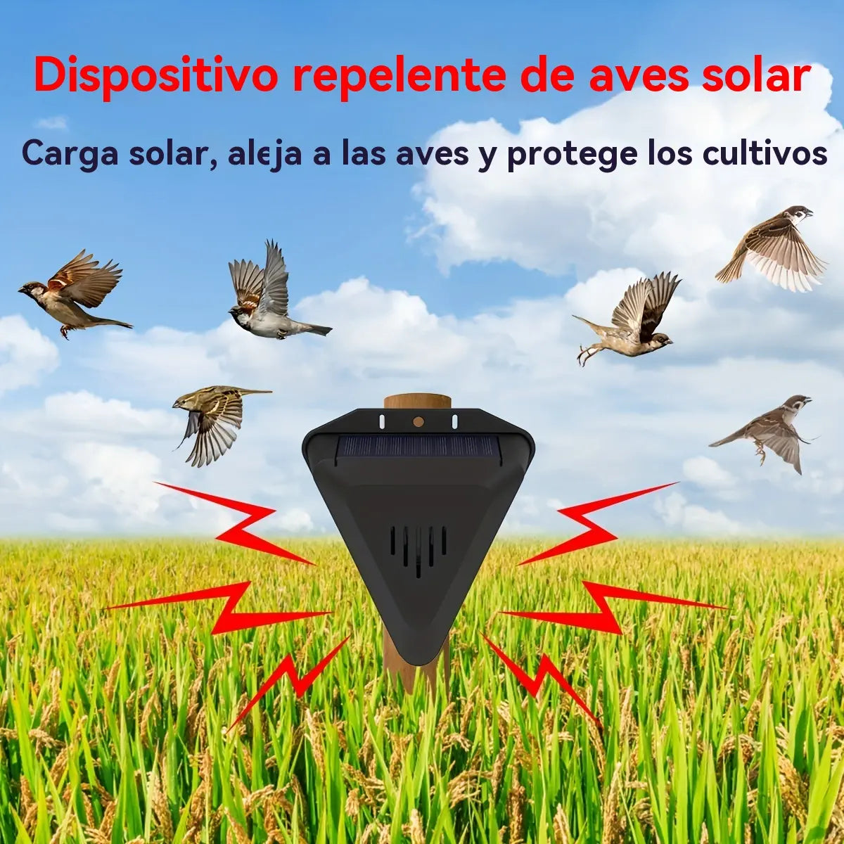Dispositivo de alarma solar con sonido y luz para pájaros, ideal para huertos, estanques de peces, arrozales