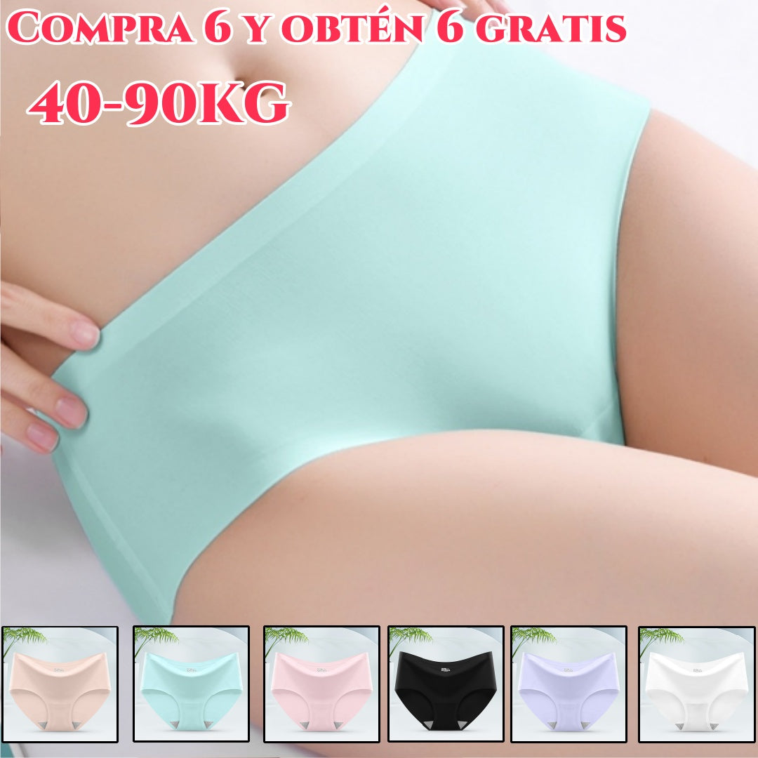 【6 piezas】Ropa interior de seda helada sin costuras para mujer