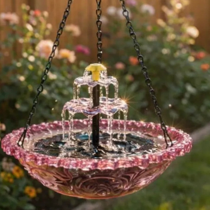 Fuente colgante solar para baño de pájaros con estilo cascada