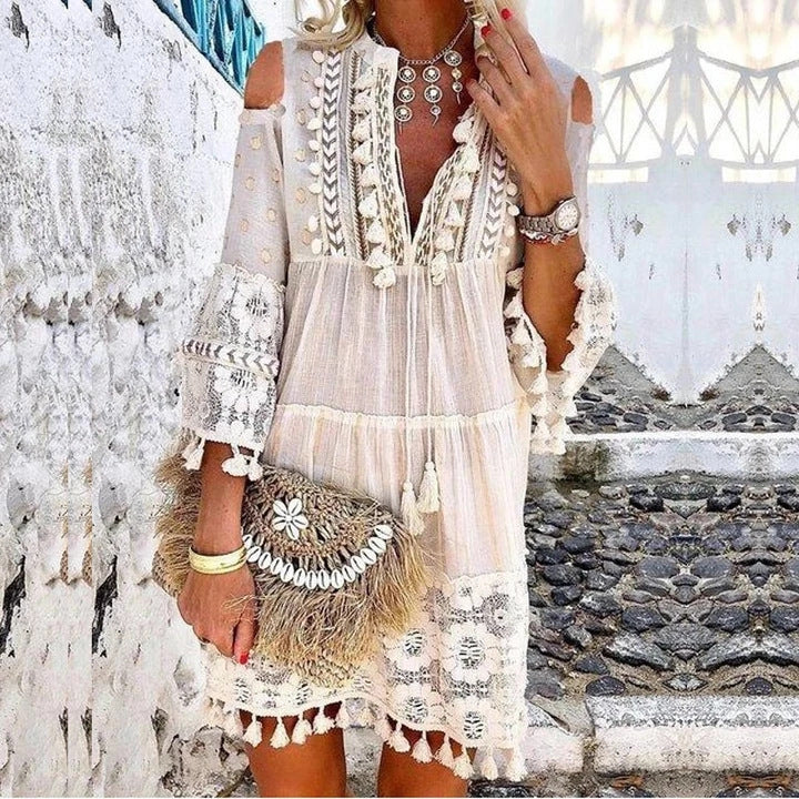 👗Vestido holgado de algodón y lino bordado para mujer🌸