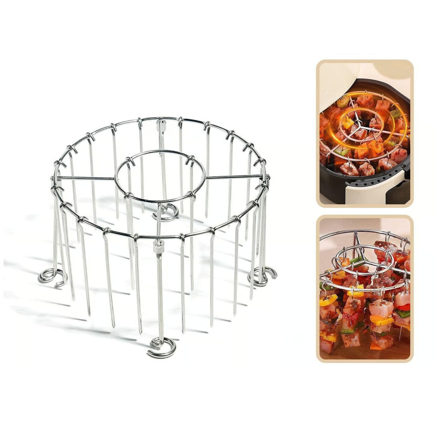 Soporte para brochetas para freidora de aire con 30 brochetas verticales de acero inoxidable