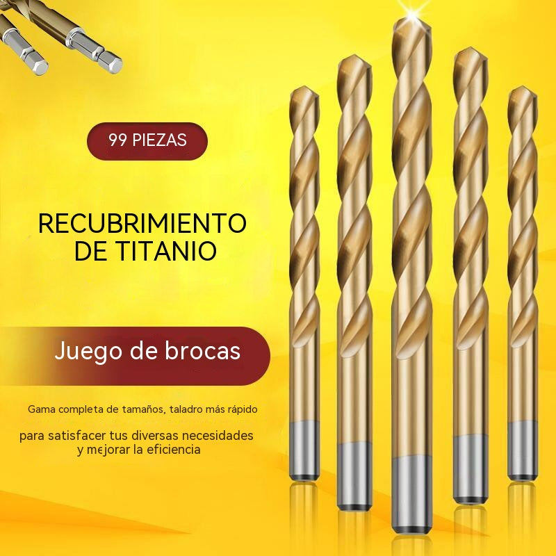 🔥 ¡A mitad de precio por tiempo limitado! 🔧 ¡Herramientas de alto rendimiento preferidas por artesanos expertos! Directo de fábrica: Juego de 99 brocas con recubrimiento de titanio.