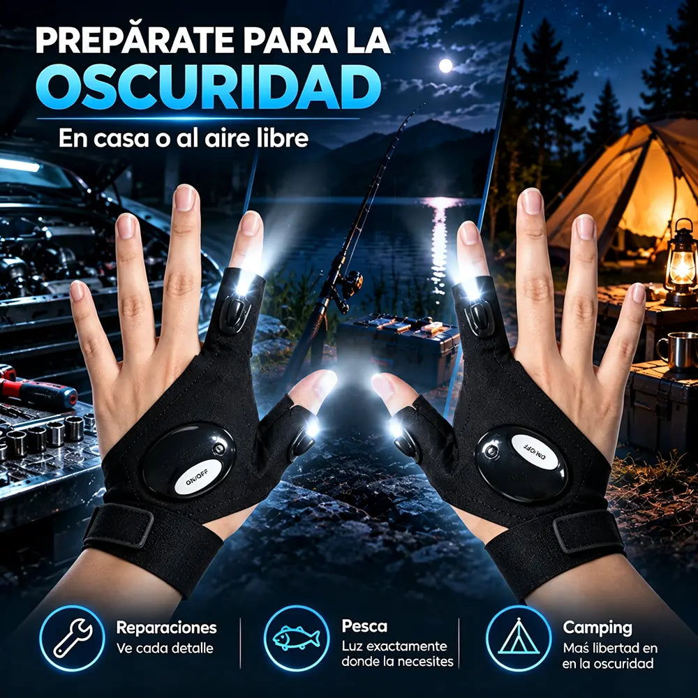 🎣🔦 Guantes con Luz LED para Pesca Nocturna | Guantes con Linterna en los Dedos para Reparaciones, Camping y Emergencias