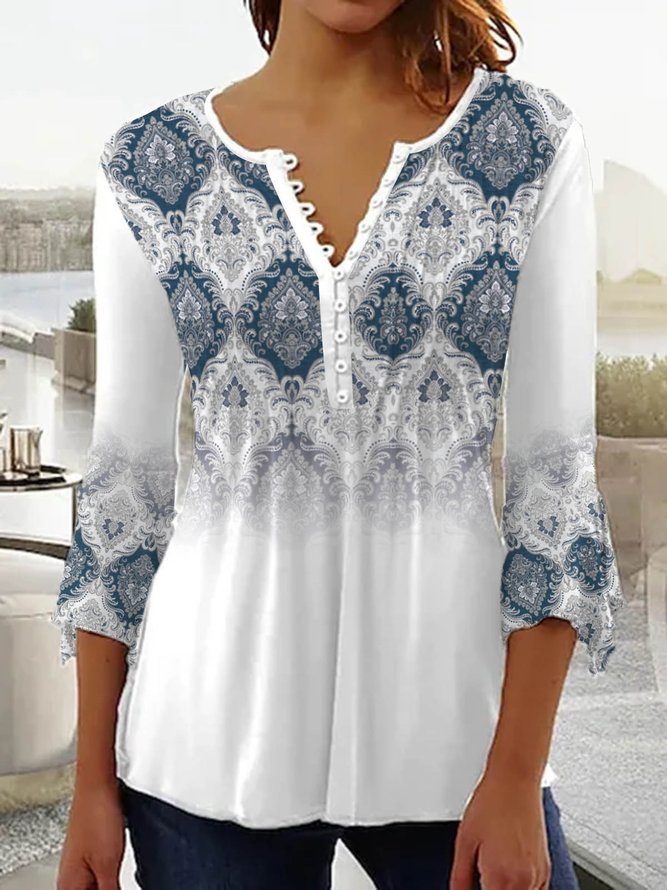 🎉🎁【S-5XL】 2026 nueva camiseta estampada delgada con cuello en V para mujer