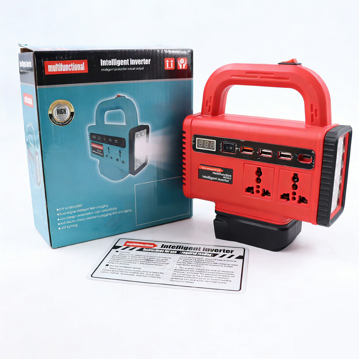 🔋🏕️🛠️Convertidor de batería de litio para herramientas de iones de litio, AC220V/DC5V/12V, convertidor para uso en exteriores.