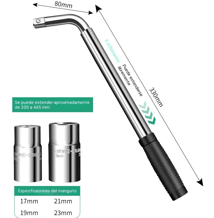 【llave inglesa + dado】Llave telescópica para neumáticos, rango telescópico de 35 a 53 cm, cabeza hexagonal, herramienta profesional para la reparación de automóviles.