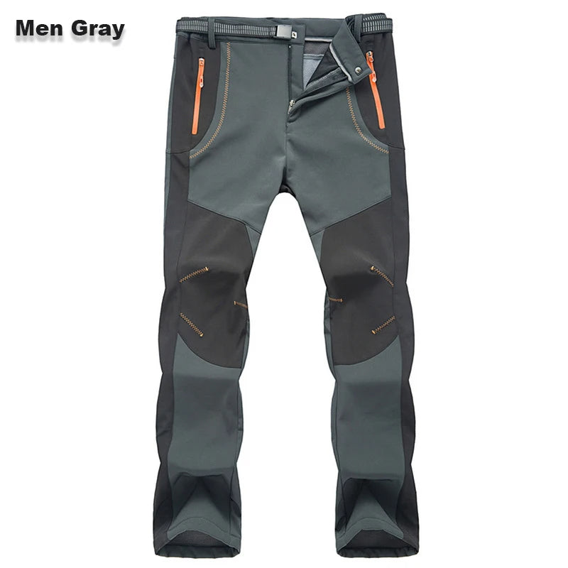 【S-5XL】Pantalones de senderismo para hombre, suaves, impermeables, a prueba de viento, transpirables, cálidos y gruesos, de polar para deportes al aire libre.