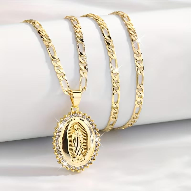 🔥El precio más bajo de toda la red👍Colgante de la Virgen María en acero inoxidable color dorado